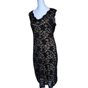 Liberty Love Nude & Black Lace Mini Bodycon Dress Sz L Romantic Goth Date Night